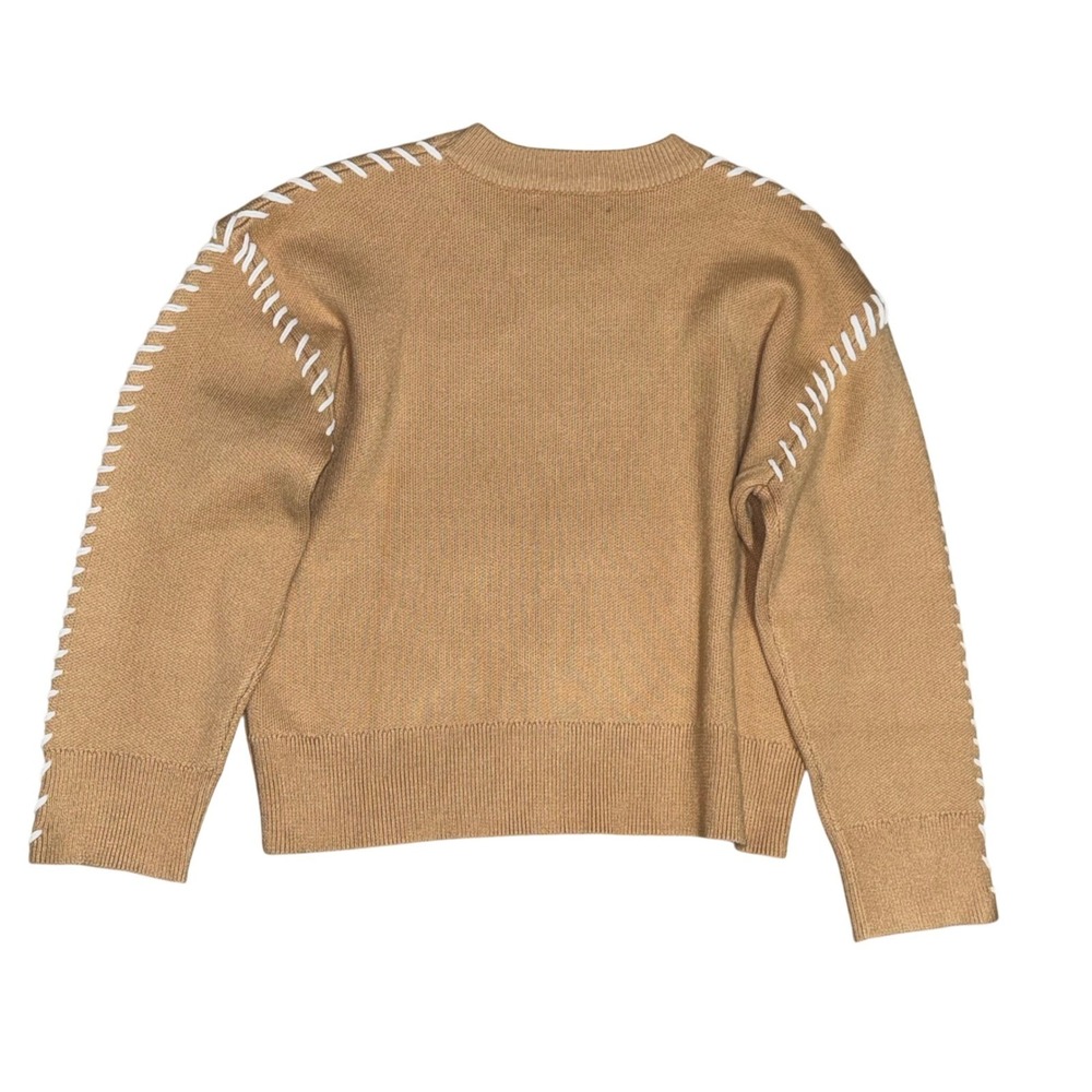 English Factory Whip Contrast Stitch Sweater Camel Relaxed Fit Long Sleeve Sz S - Picture 6 of 16